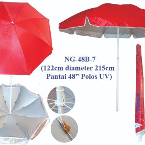 NAGOYA ^ NG-48B-07 ' PAYUNG PANTAI 48" MERAH UV DALAM SILVER